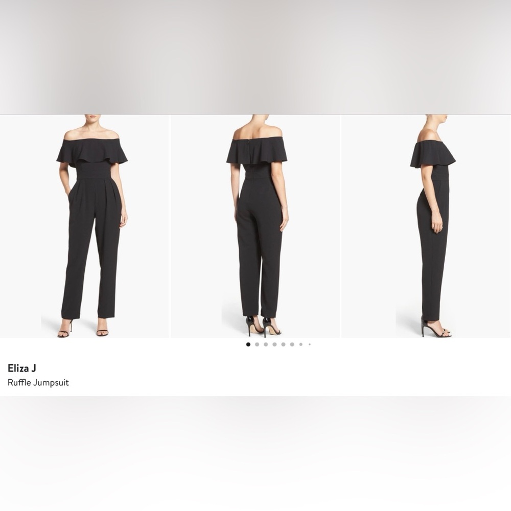 Eliza J Classic Ruffle Off Shoulder Stylish Black Jumpsuit Size 10 😍 zip closure